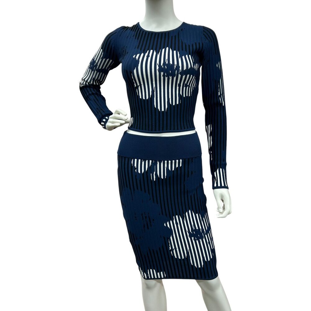 Marciano by Guess Sofia Navy/White Jacquard Rib Set (Top & Skirt) - EUC
